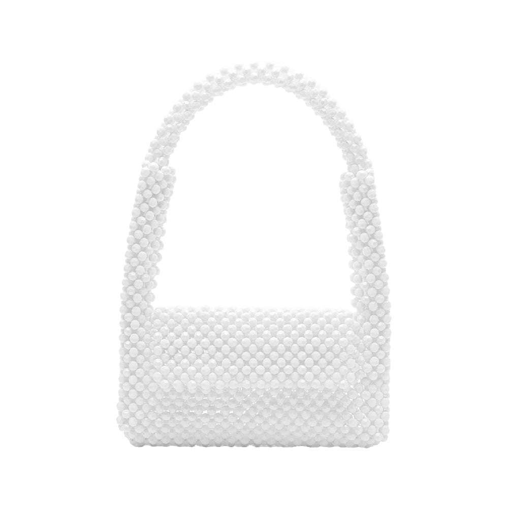Melie Bianco White Tawny Beaded Top Handled Bag