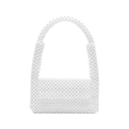 Melie Bianco White Tawny Beaded Top Handled Bag