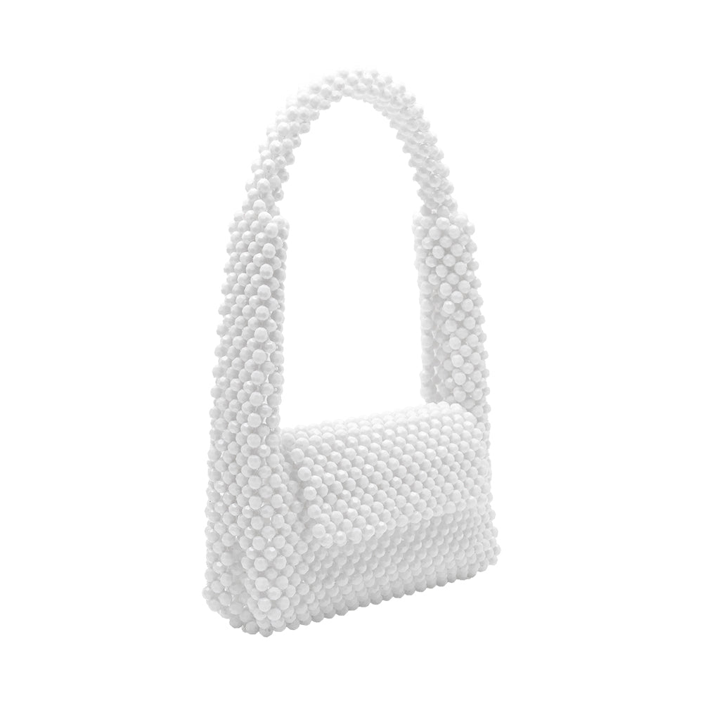Melie Bianco White Tawny Beaded Top Handled Bag