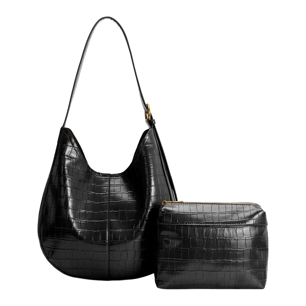 Melie Bianco Black Stefanie Recycled Vegan Leather Shoulder Bag