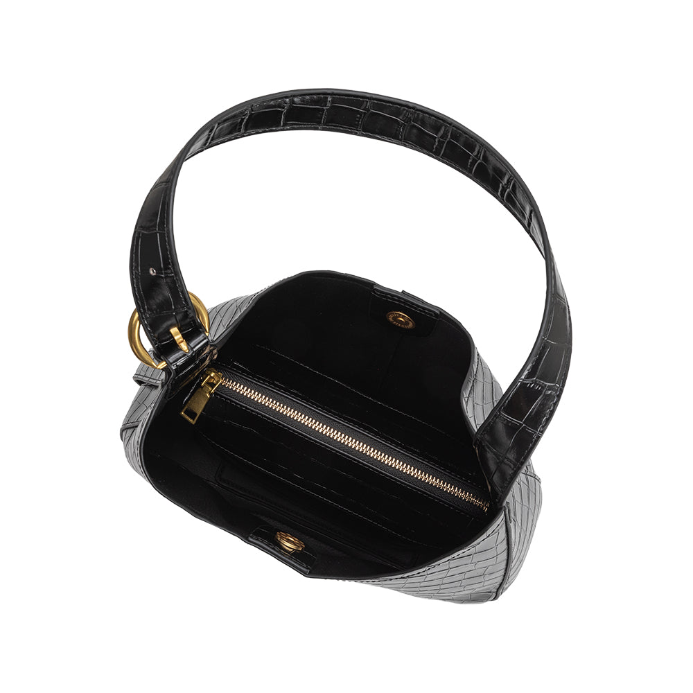 Melie Bianco Black Stefanie Recycled Vegan Leather Shoulder Bag