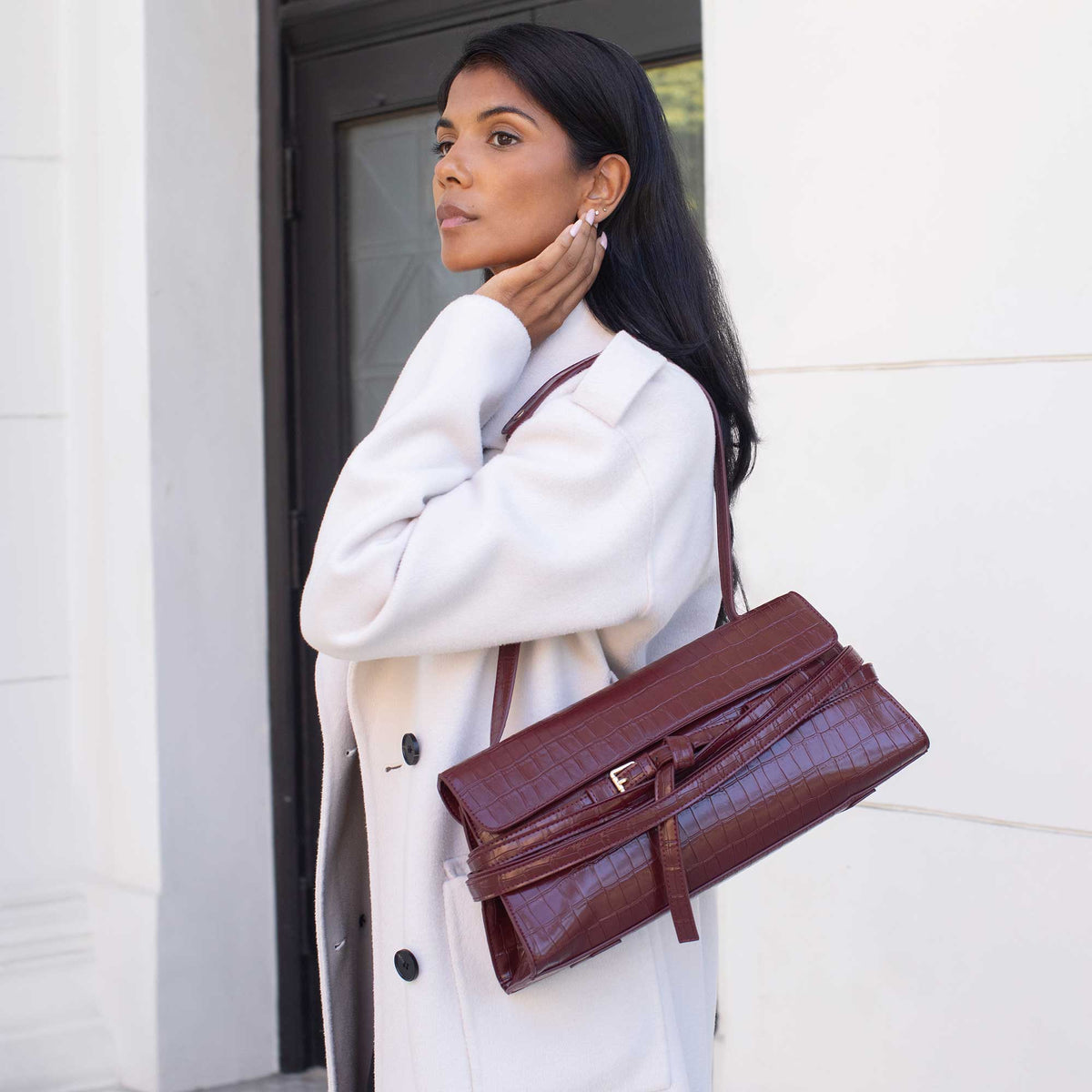 Melie Bianco Camel Klarissa Recycled Vegan Leather Shoulder Bag