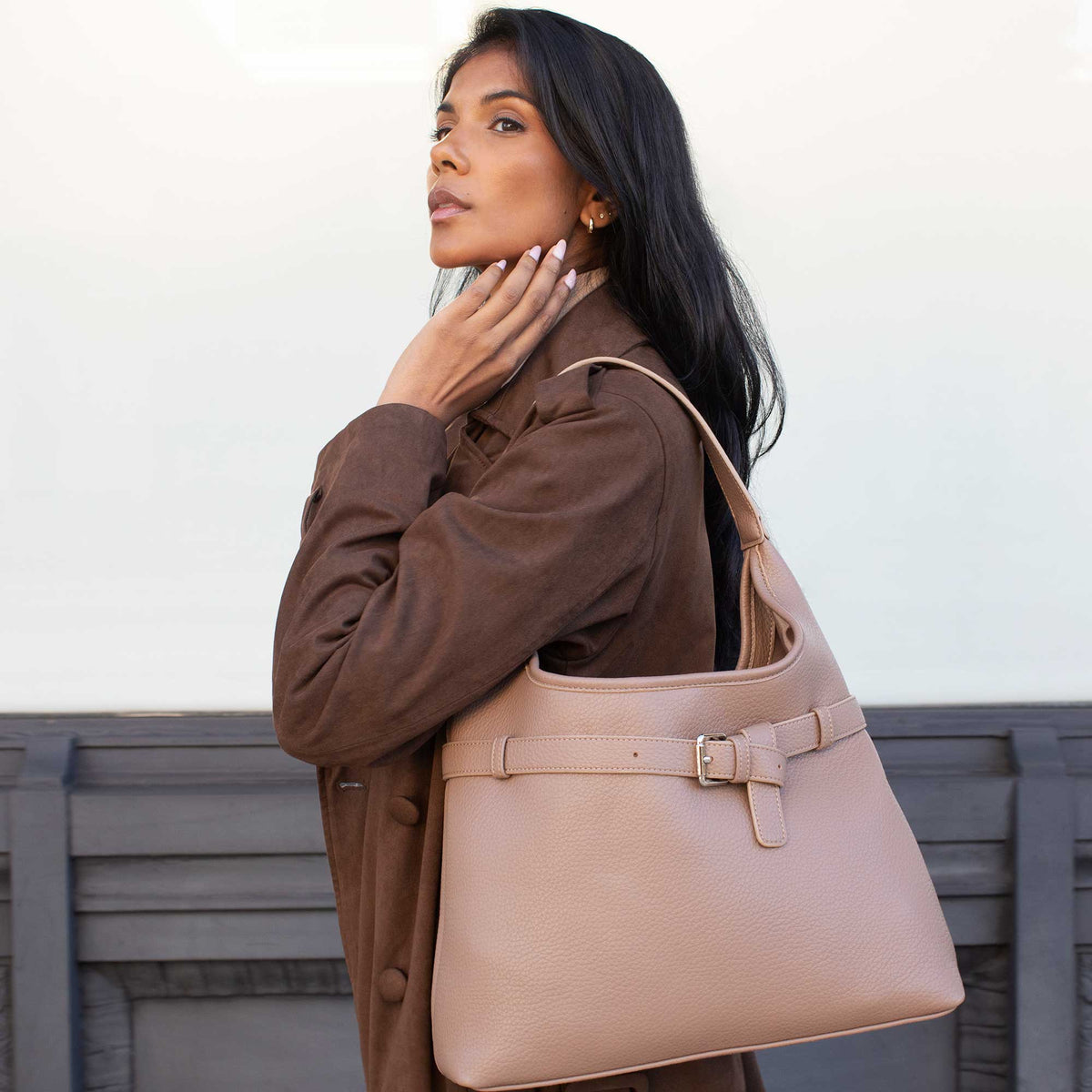 Melie Bianco Chocolate Amerie Recycled Vegan Leather Tote Bag