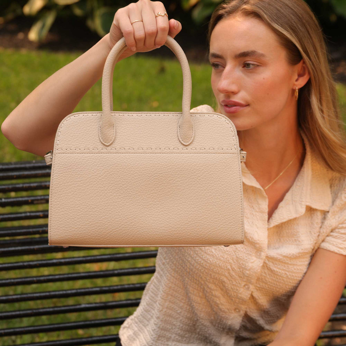 Melie Bianco Bone Marlo Recycled Vegan Leather Top Handle Bag