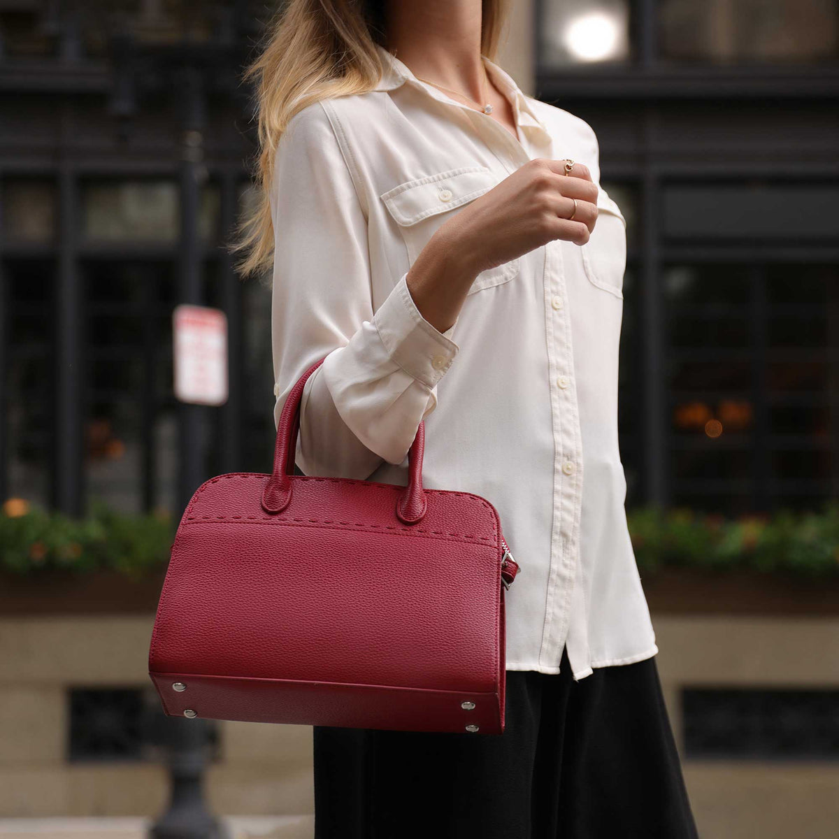 Melie Bianco Bone Marlo Recycled Vegan Leather Top Handle Bag