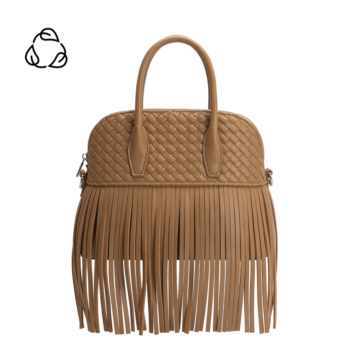 Melie Bianco Mocha Halle Fringe Recycled Vegan Leather Top Handle Bag