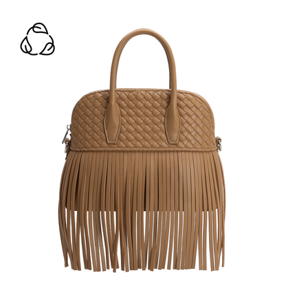 Melie Bianco Mocha Halle Fringe Recycled Vegan Leather Top Handle Bag