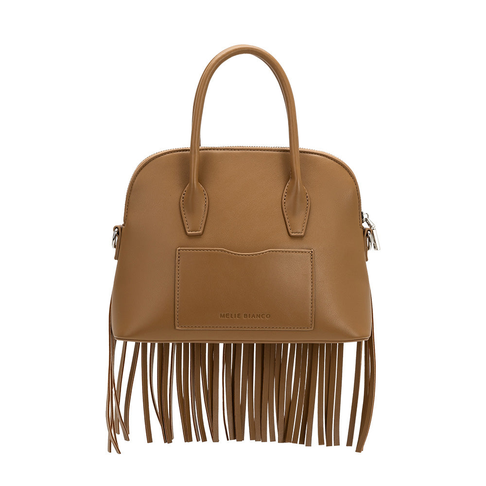 Melie Bianco Mocha Halle Fringe Recycled Vegan Leather Top Handle Bag