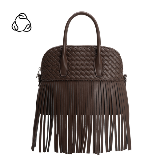 Melie Bianco Espresso Halle Fringe Recycled Vegan Leather Top Handle Bag