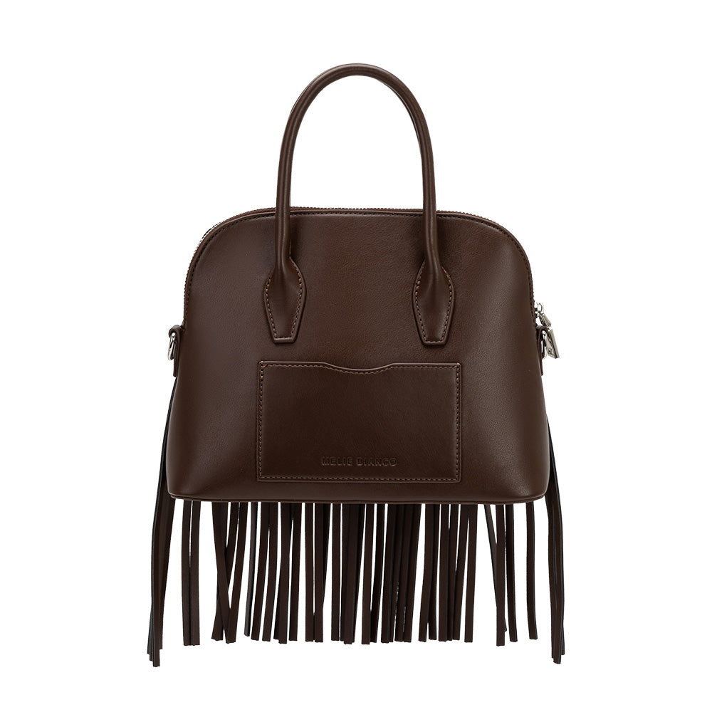 Melie Bianco Espresso Halle Fringe Recycled Vegan Leather Top Handle Bag