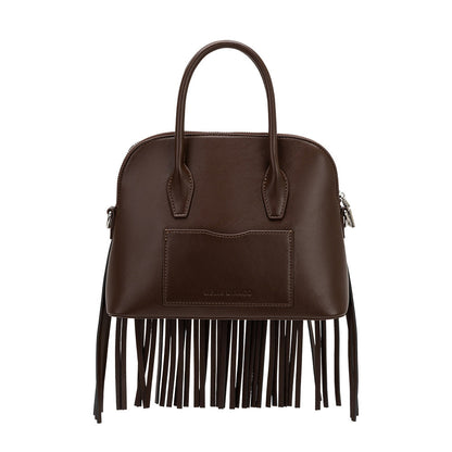 Melie Bianco Espresso Halle Fringe Recycled Vegan Leather Top Handle Bag