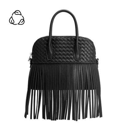 Melie Bianco Black Halle Fringe Recycled Vegan Leather Top Handle Bag