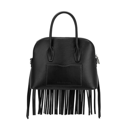 Melie Bianco Black Halle Fringe Recycled Vegan Leather Top Handle Bag