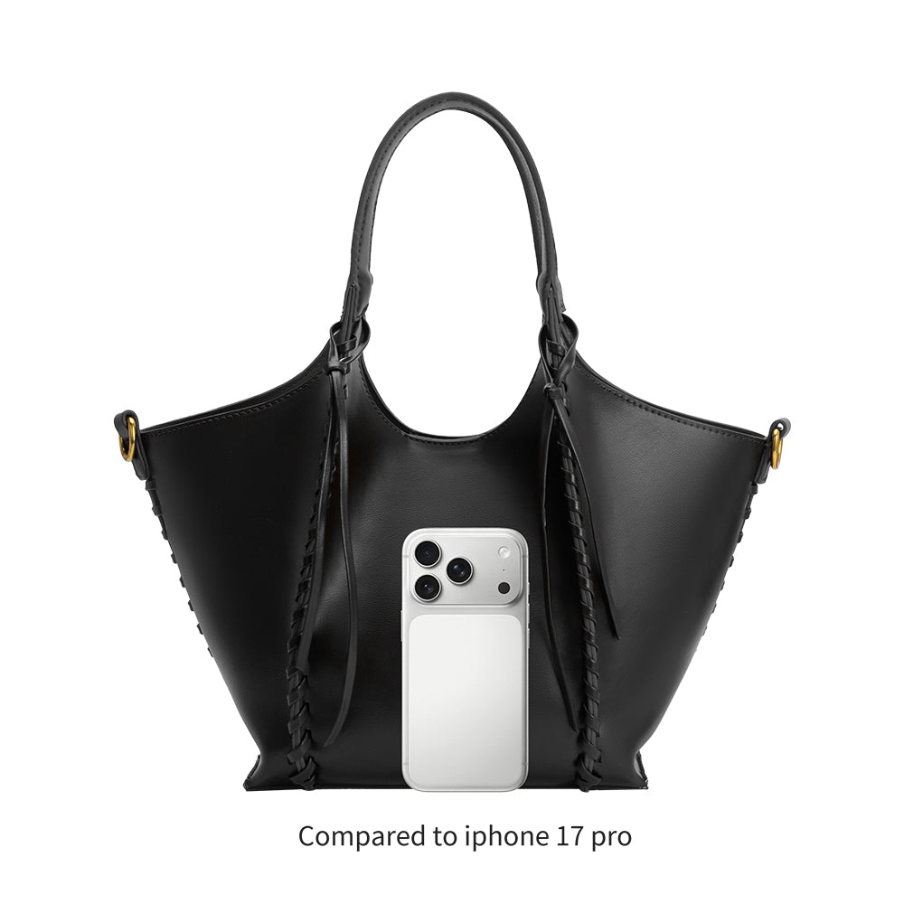 Melie Bianco Black Belinda Recycled Vegan Leather Tote Bag