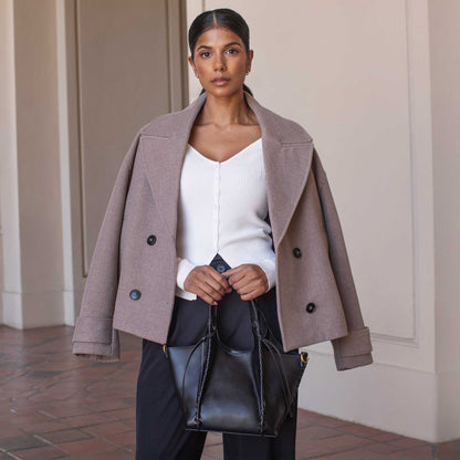 Melie Bianco Black Belinda Recycled Vegan Leather Tote Bag