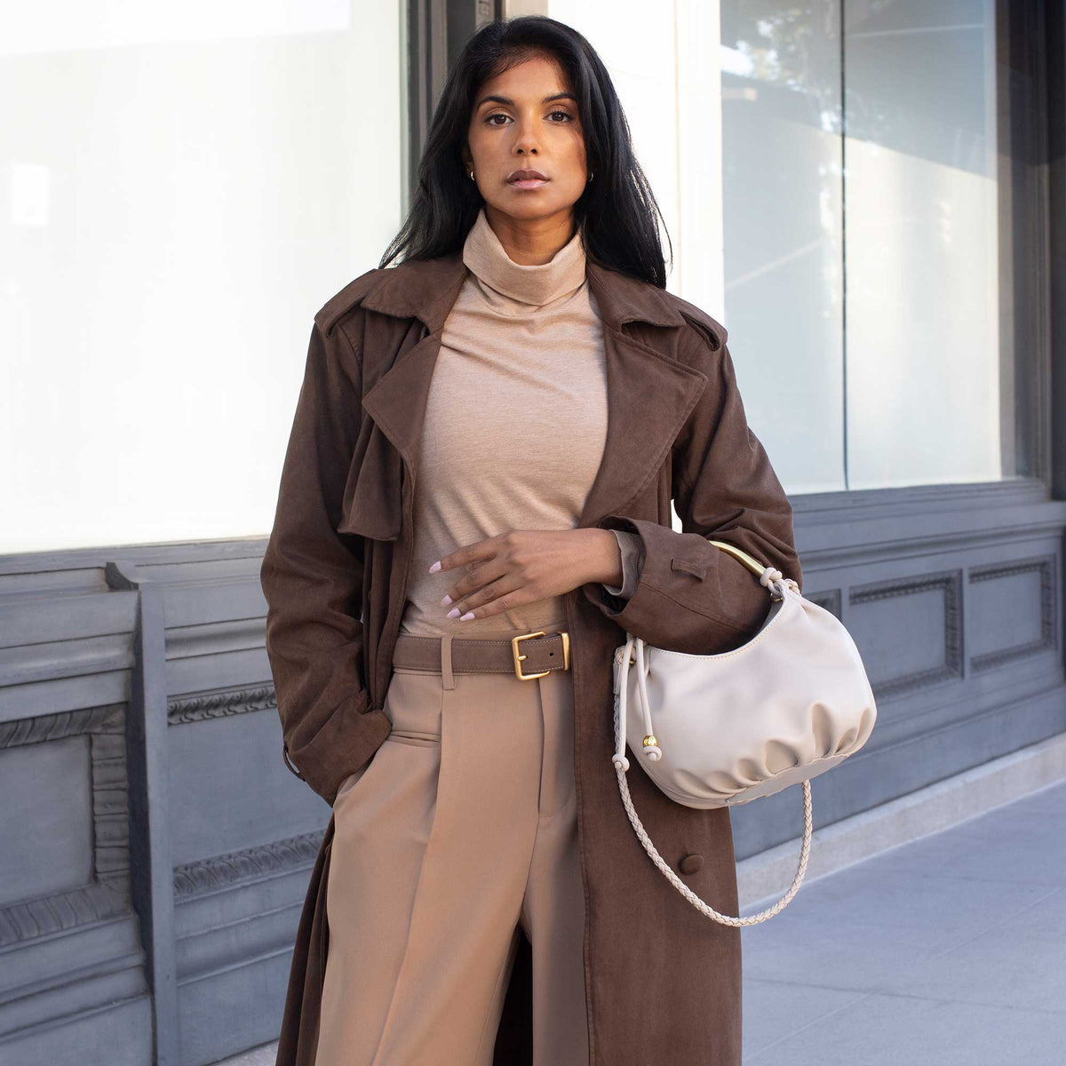 Melie Bianco Espresso Dottie Recycled Vegan Leather Top Handle Bag