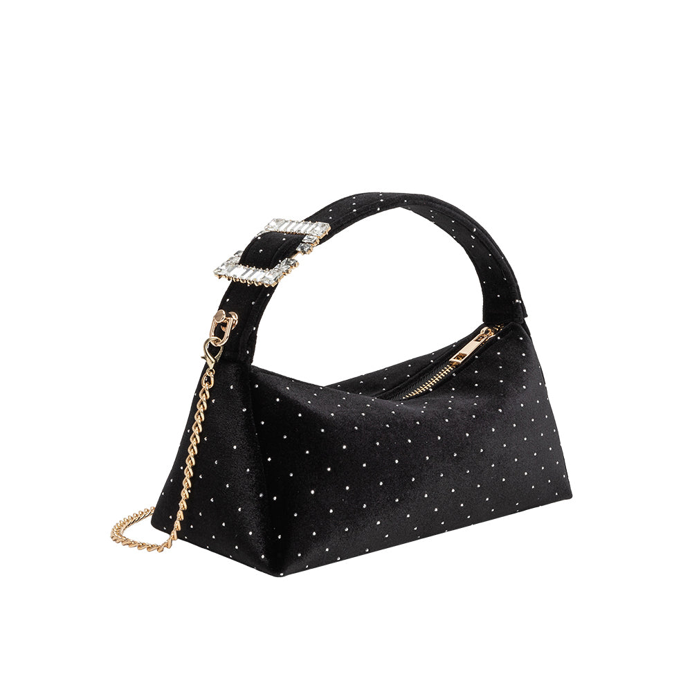 Melie Bianco Black Shanice Velvet Crossbody Bag