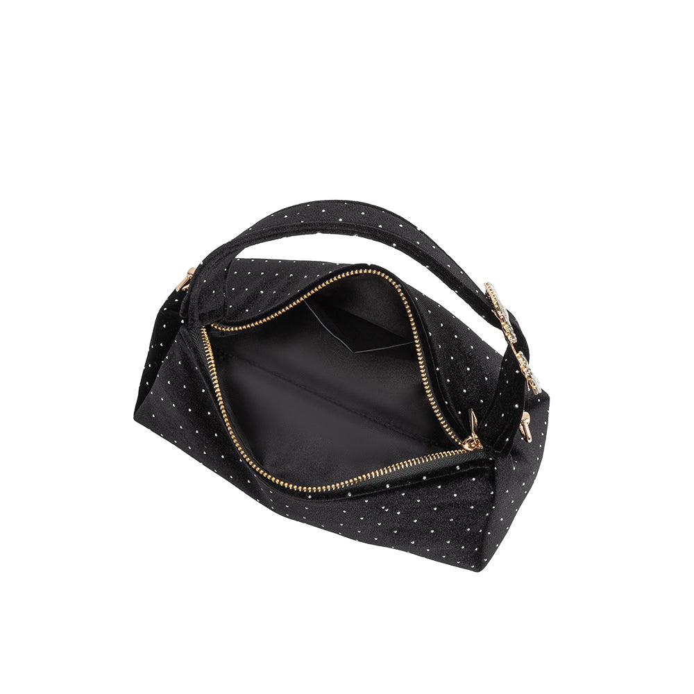 Melie Bianco Black Shanice Velvet Crossbody Bag