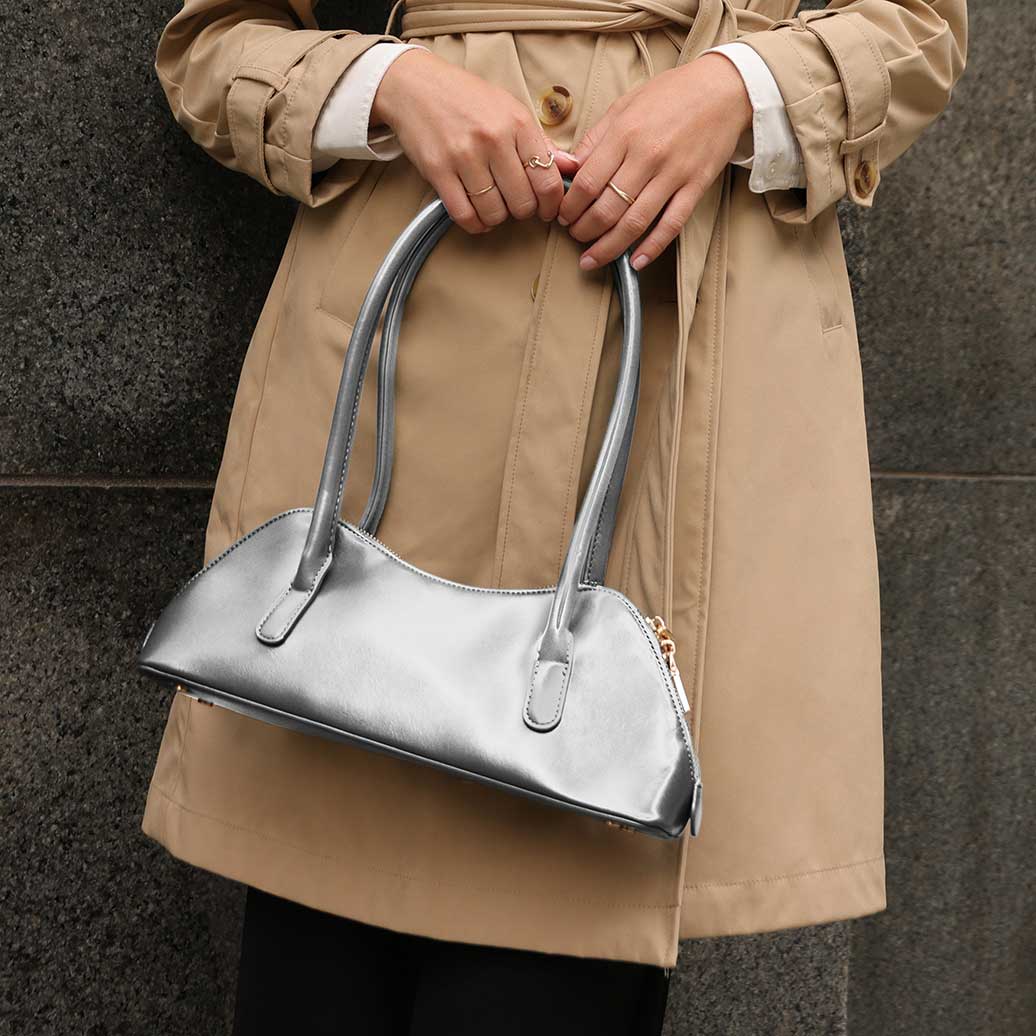 Melie Bianco Silver Dakota Recycled Vegan Leather Shoulder Bag