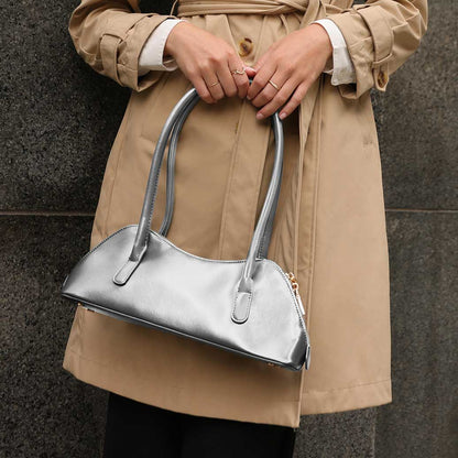 Melie Bianco Silver Dakota Recycled Vegan Leather Shoulder Bag