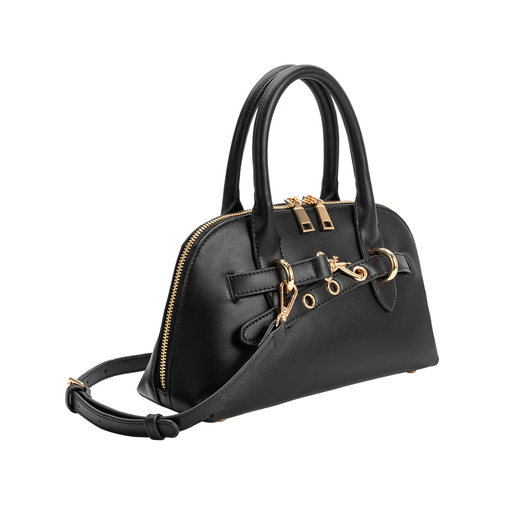 Melie Bianco Black Rue Recycled Vegan Leather Top Handle Bag