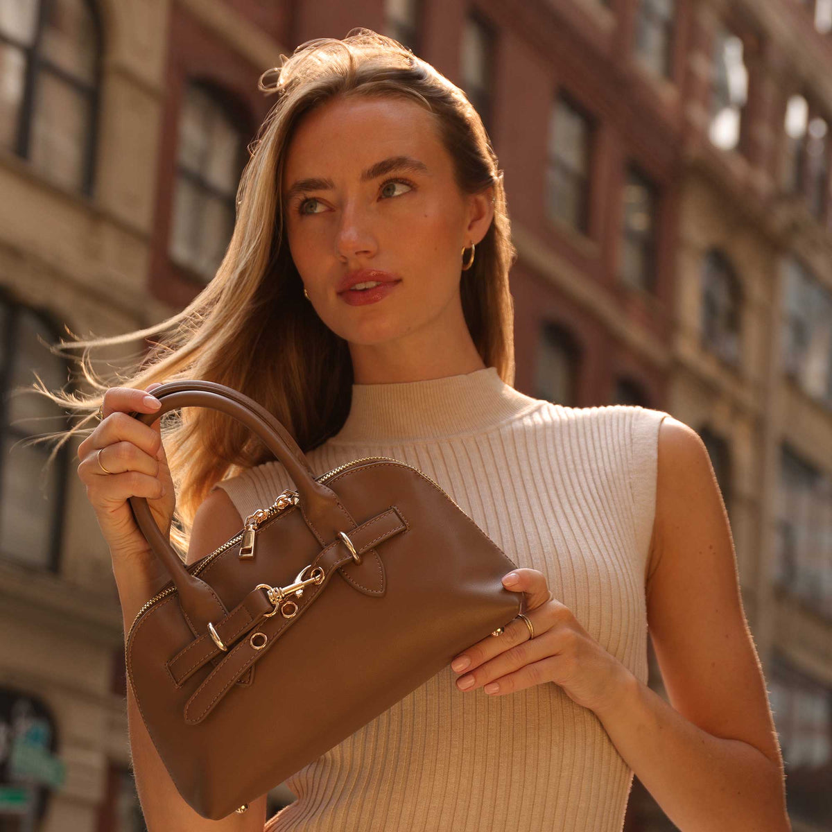 Melie Bianco Black Rue Recycled Vegan Leather Top Handle Bag