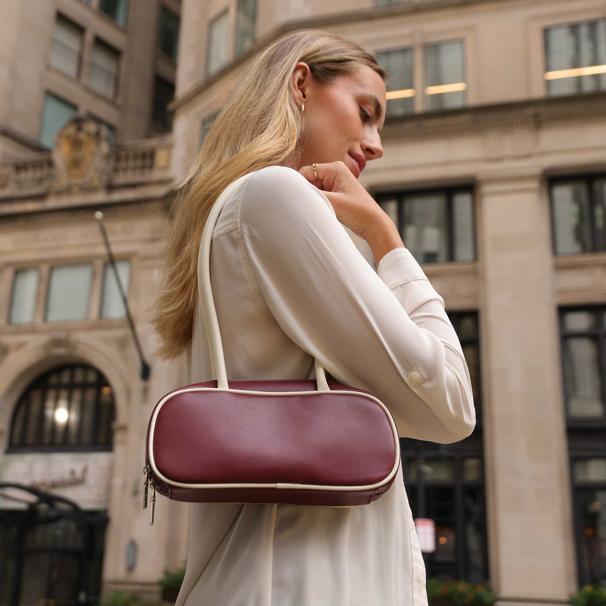 Melie Bianco Burgundy Red Micaela Recycled Vegan Leather Shoulder Bag