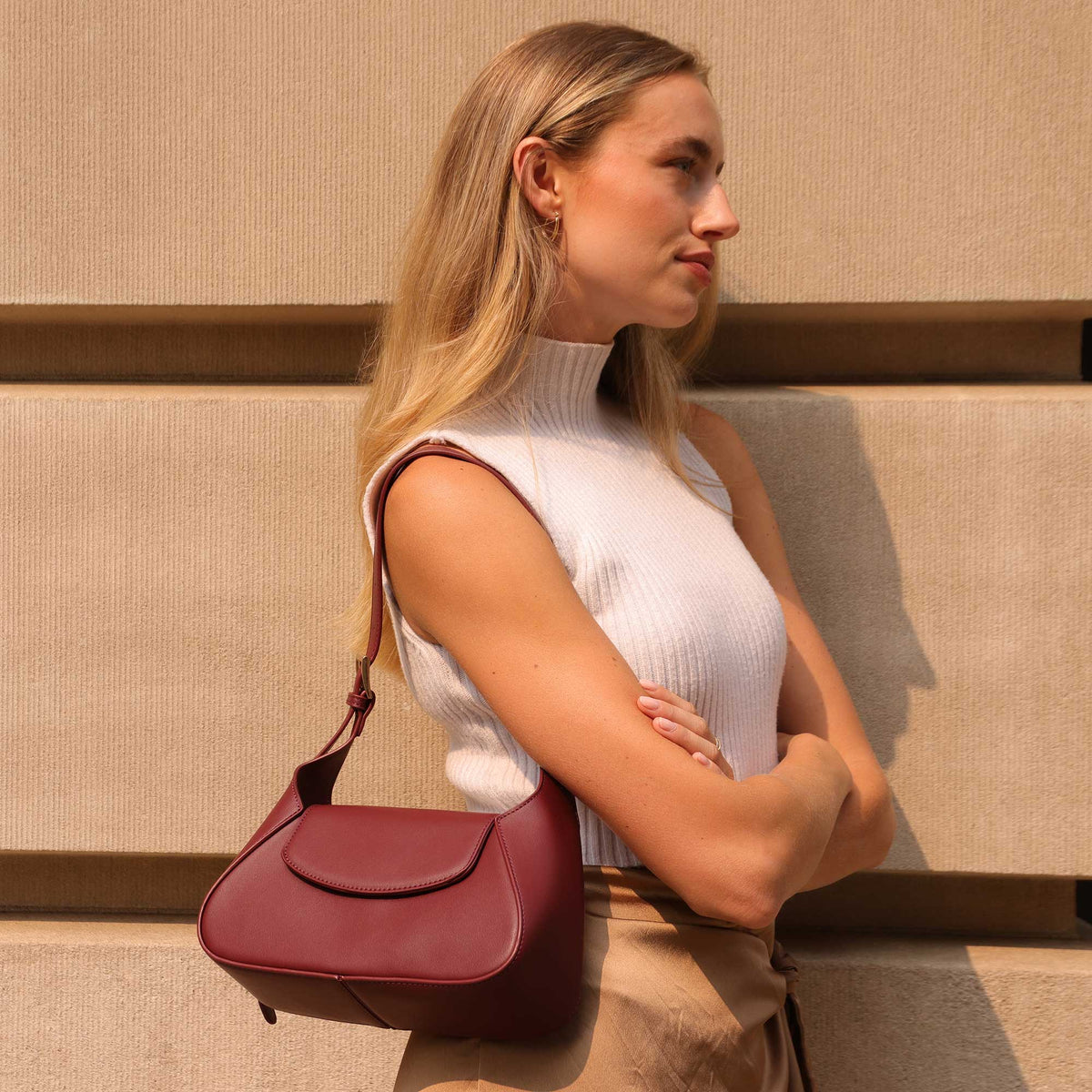Melie Bianco Nude Melody Recycled Vegan Leather Shoulder Bag