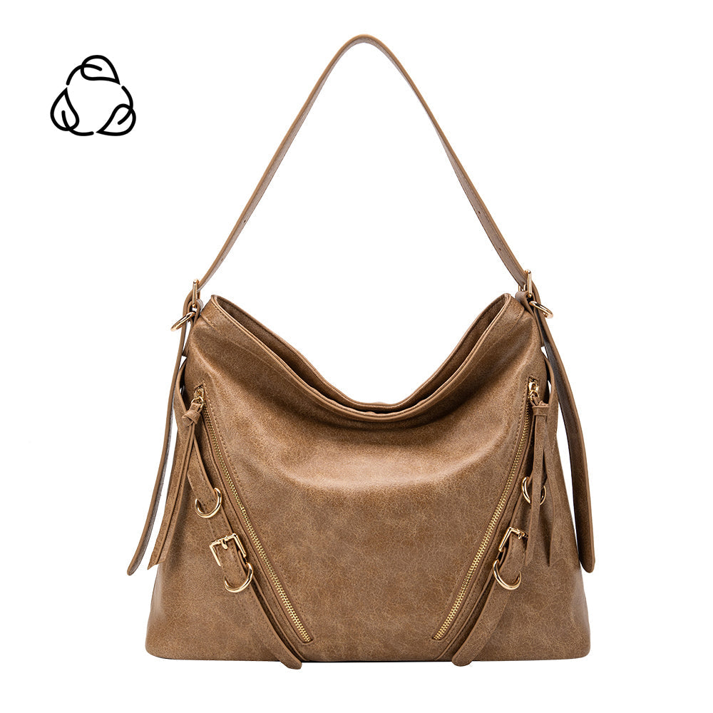 Melie Bianco Tan Sloane Distressed Recycled Vegan Leather Shoulder Bag