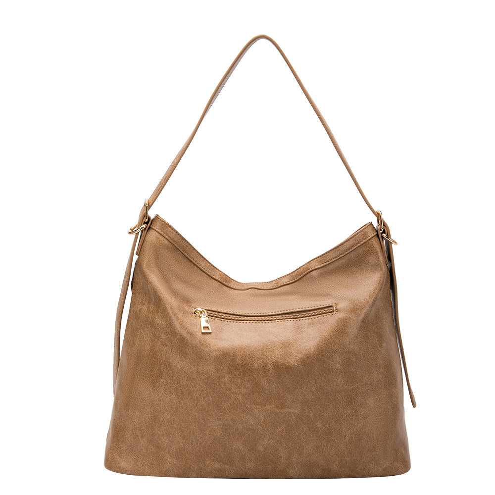 Melie Bianco Tan Sloane Distressed Recycled Vegan Leather Shoulder Bag