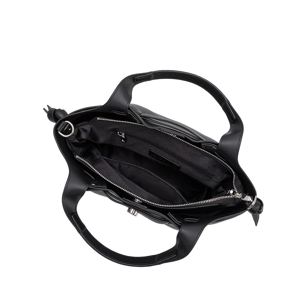Melie Bianco Black Avril Recycled Vegan Leather Top Handle Bag