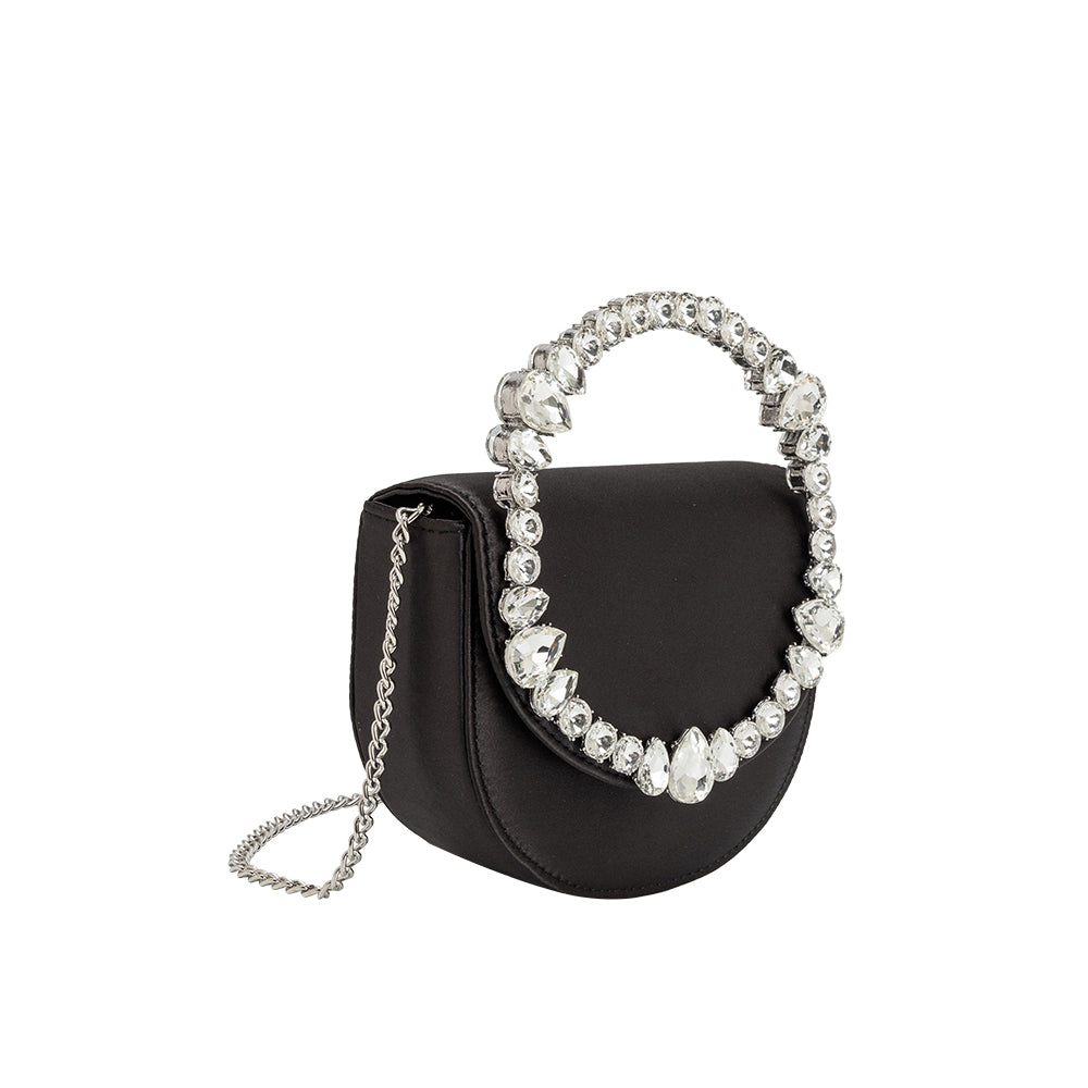Melie Bianco Black Trudie Satin Crossbody Bag