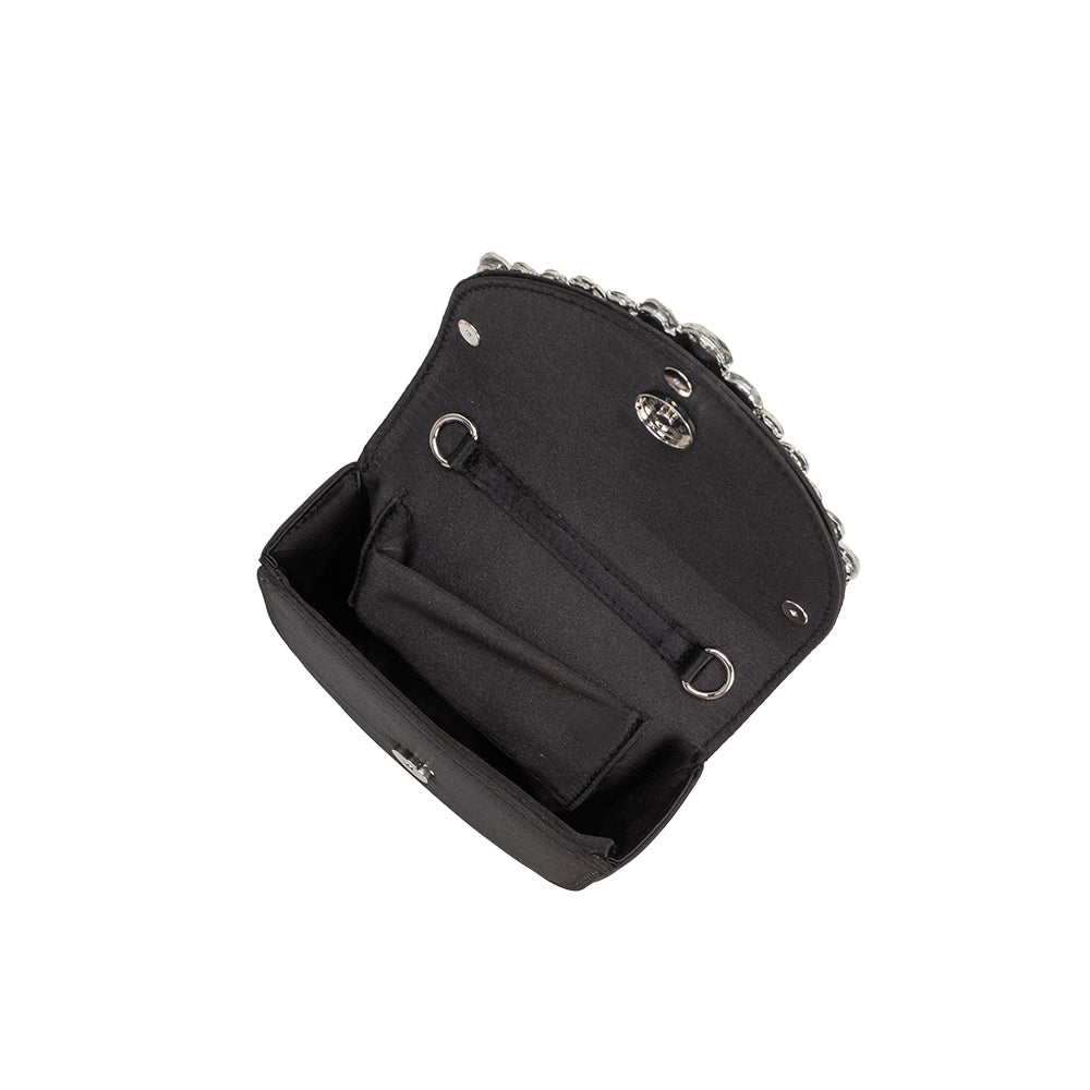 Melie Bianco Black Trudie Satin Crossbody Bag