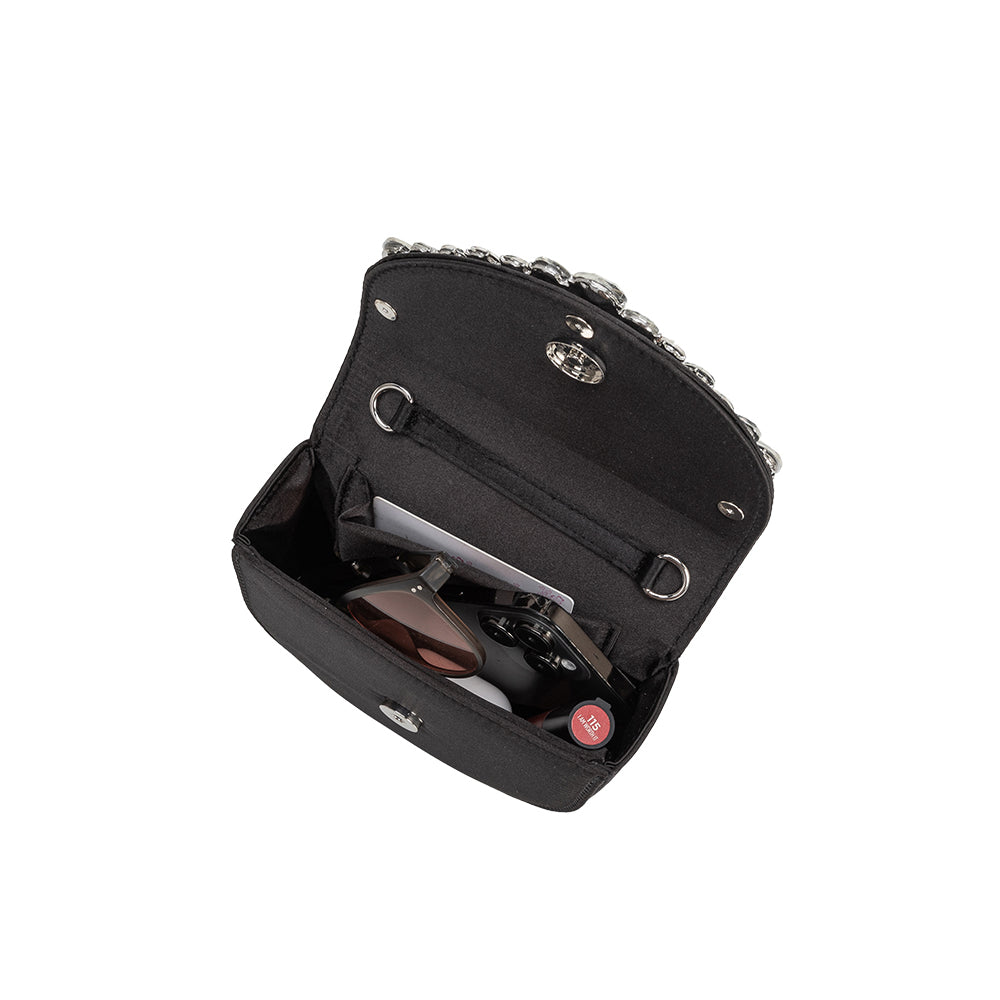 Melie Bianco Black Trudie Satin Crossbody Bag