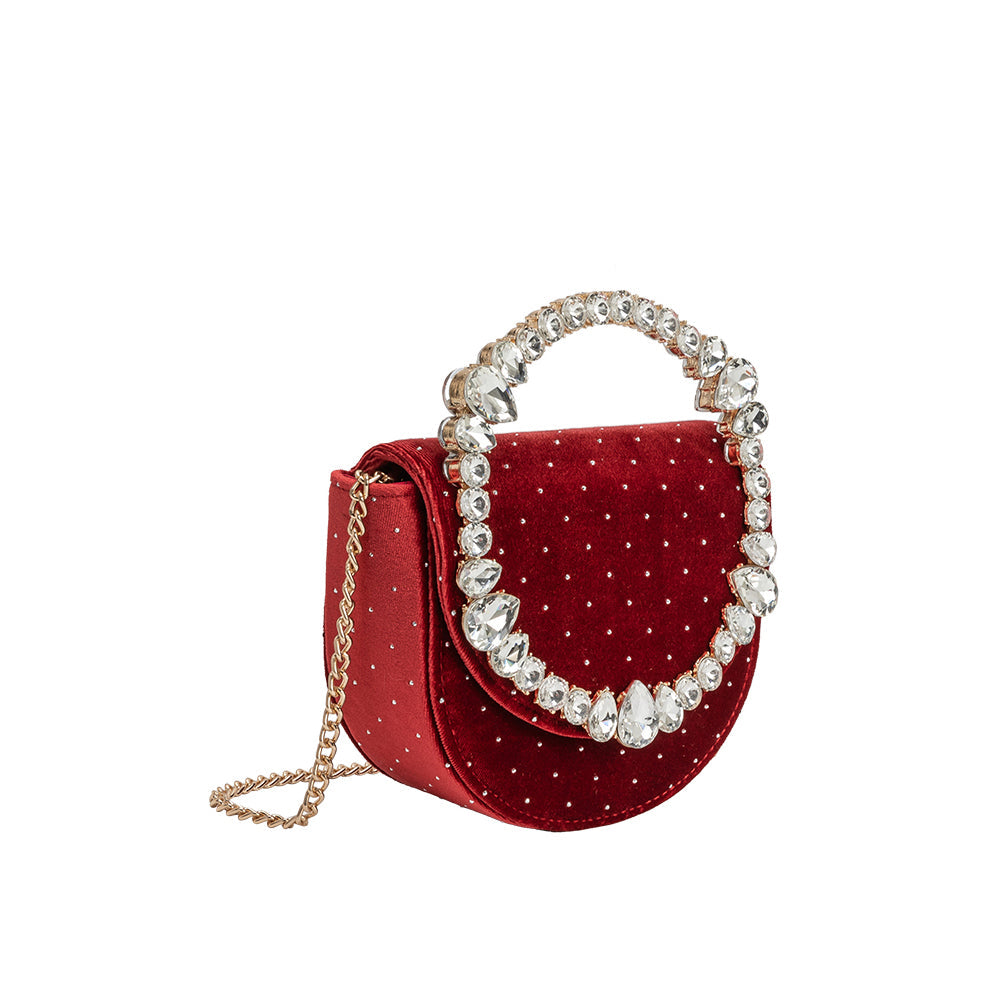 Melie Bianco Red Trudie Velvet Crossbody Bag