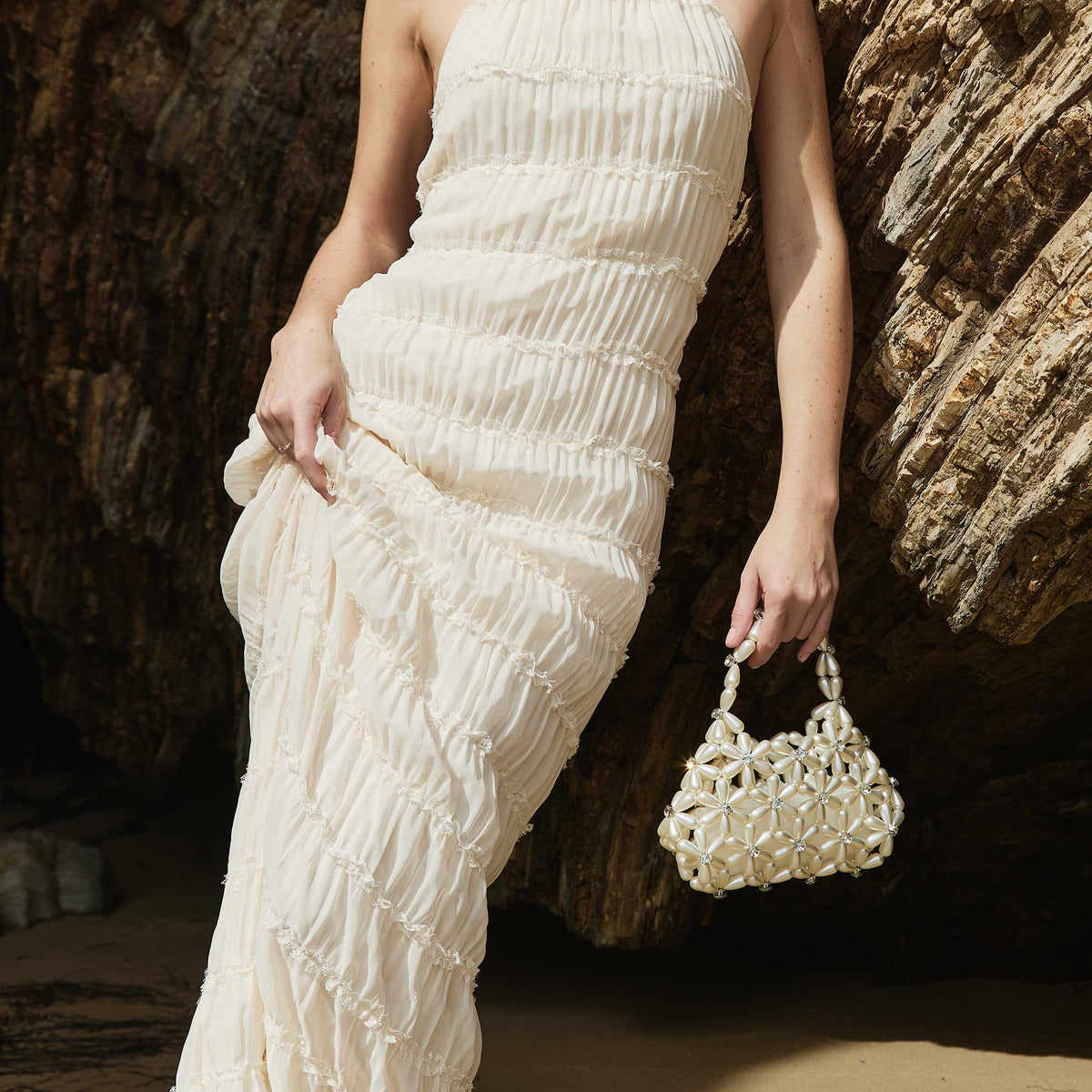 Melie Bianco Pearl Lulu Faux Pearl Beaded Top Handle Bag