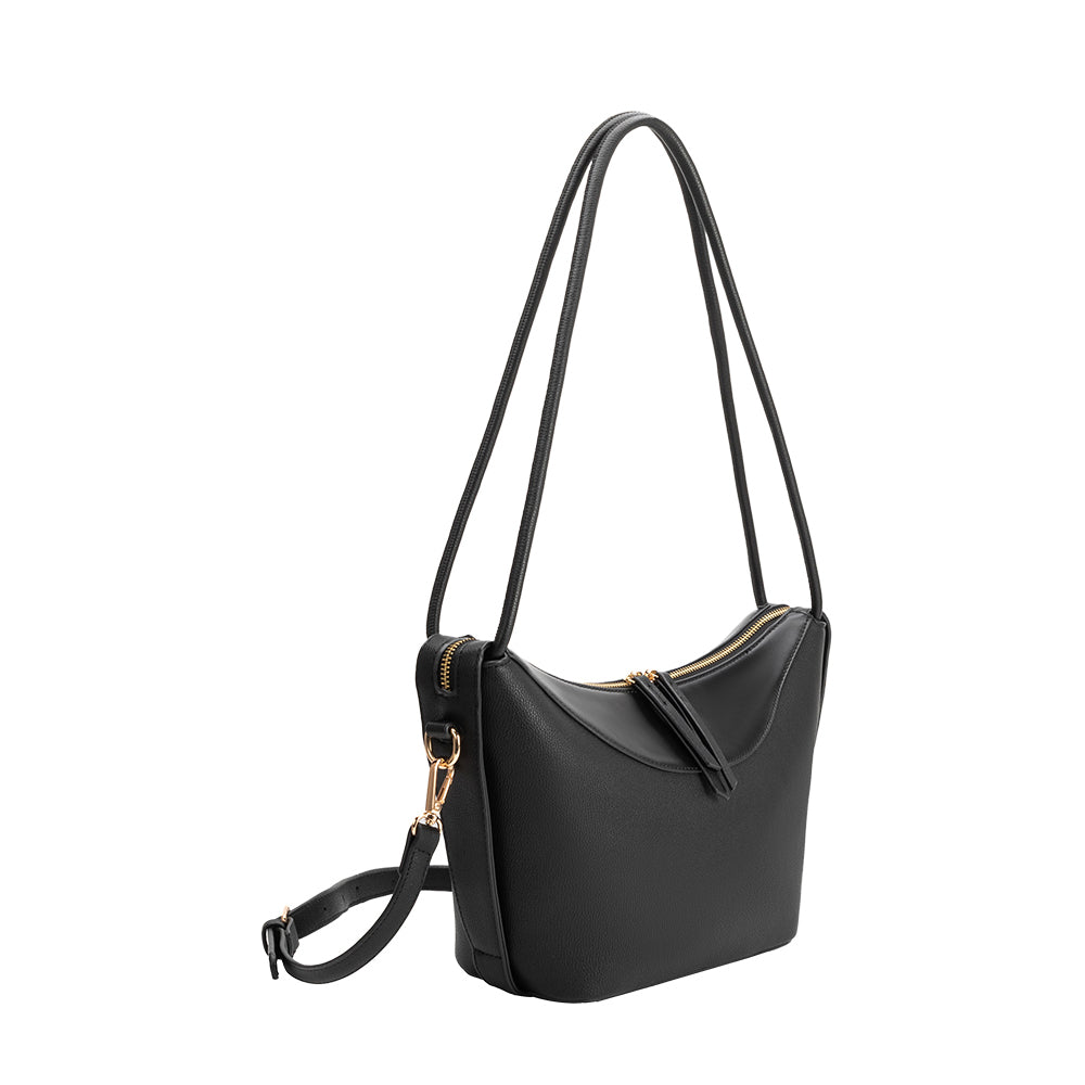 Melie Bianco Black Wesley Recycled Vegan Leather Shoulder Bag