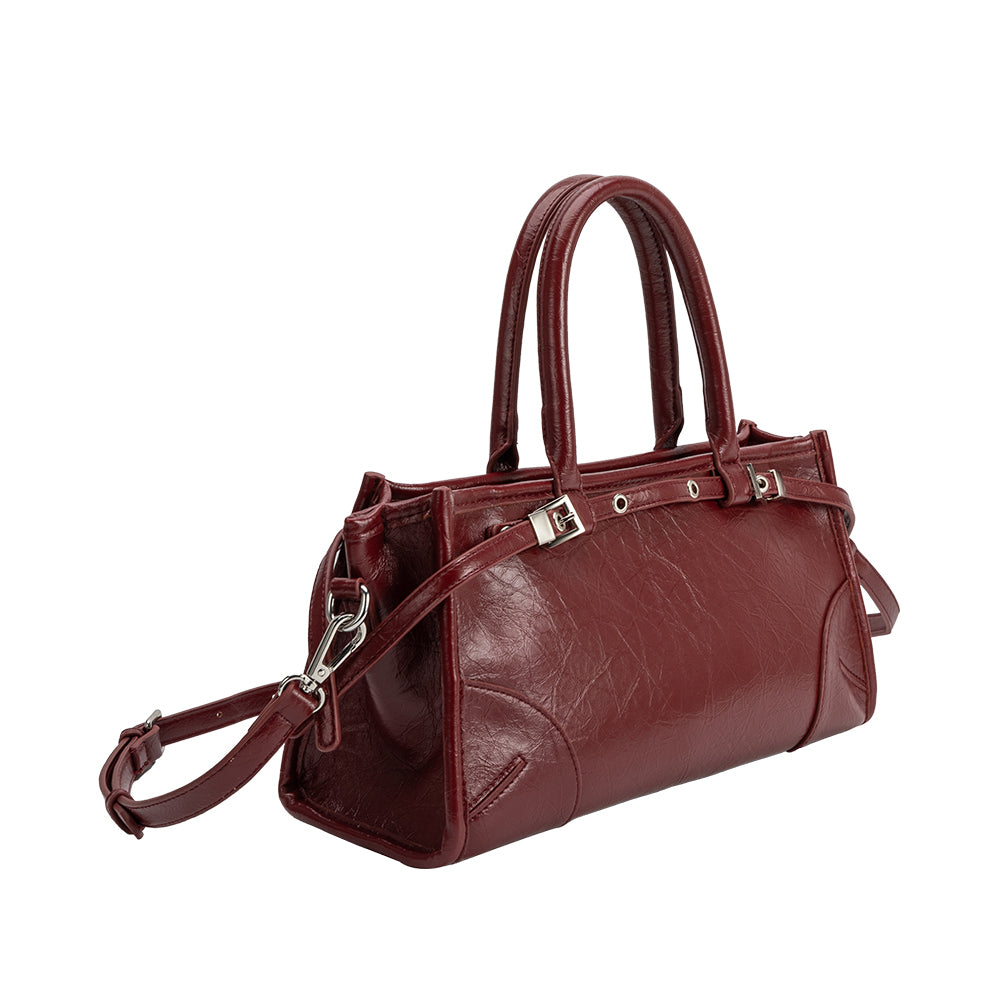 Melie Bianco Burgundy Red Rhonda Recycled Vegan Leather Top Handle Bag
