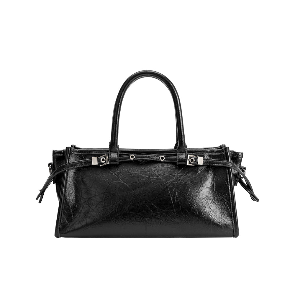 Melie Bianco Black Rhonda Recycled Vegan Leather Top Handle Bag