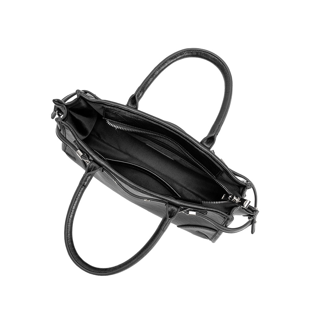 Melie Bianco Black Rhonda Recycled Vegan Leather Top Handle Bag