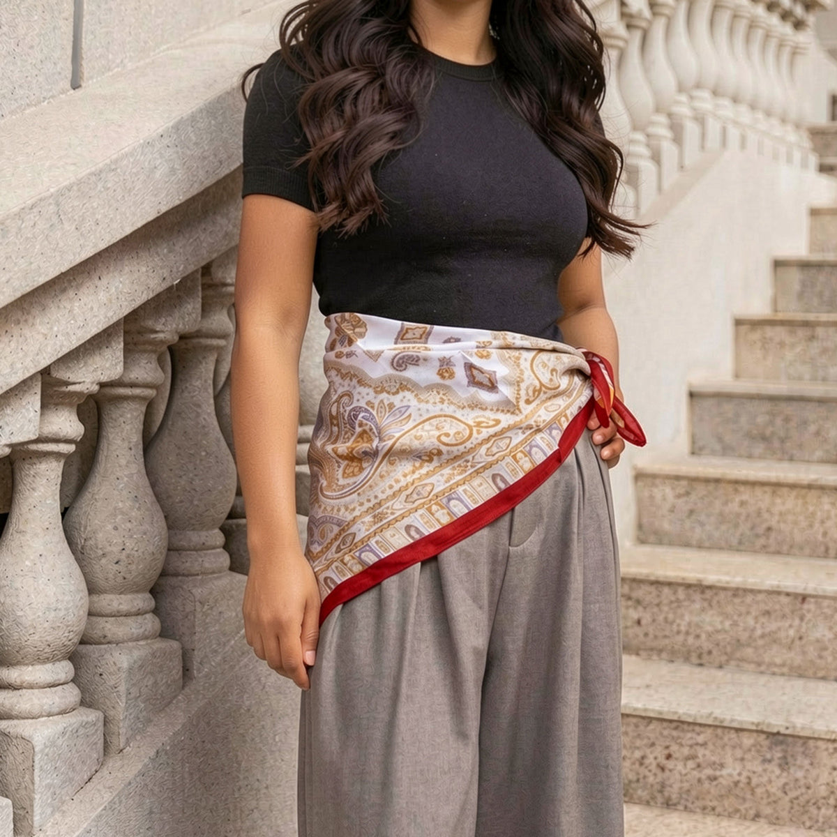 Melie Bianco Burgundy Paisley Square Scarf