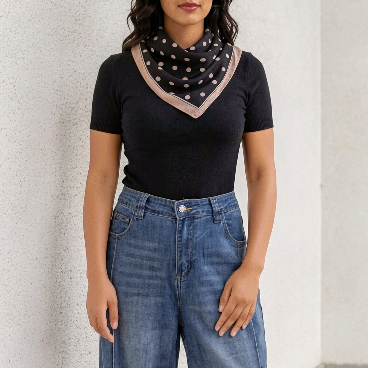 Melie Bianco Black Polka Dot Square Scarf
