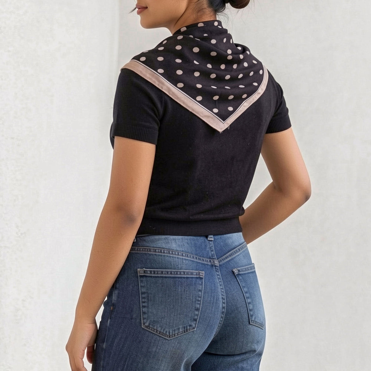 Melie Bianco Black Polka Dot Square Scarf