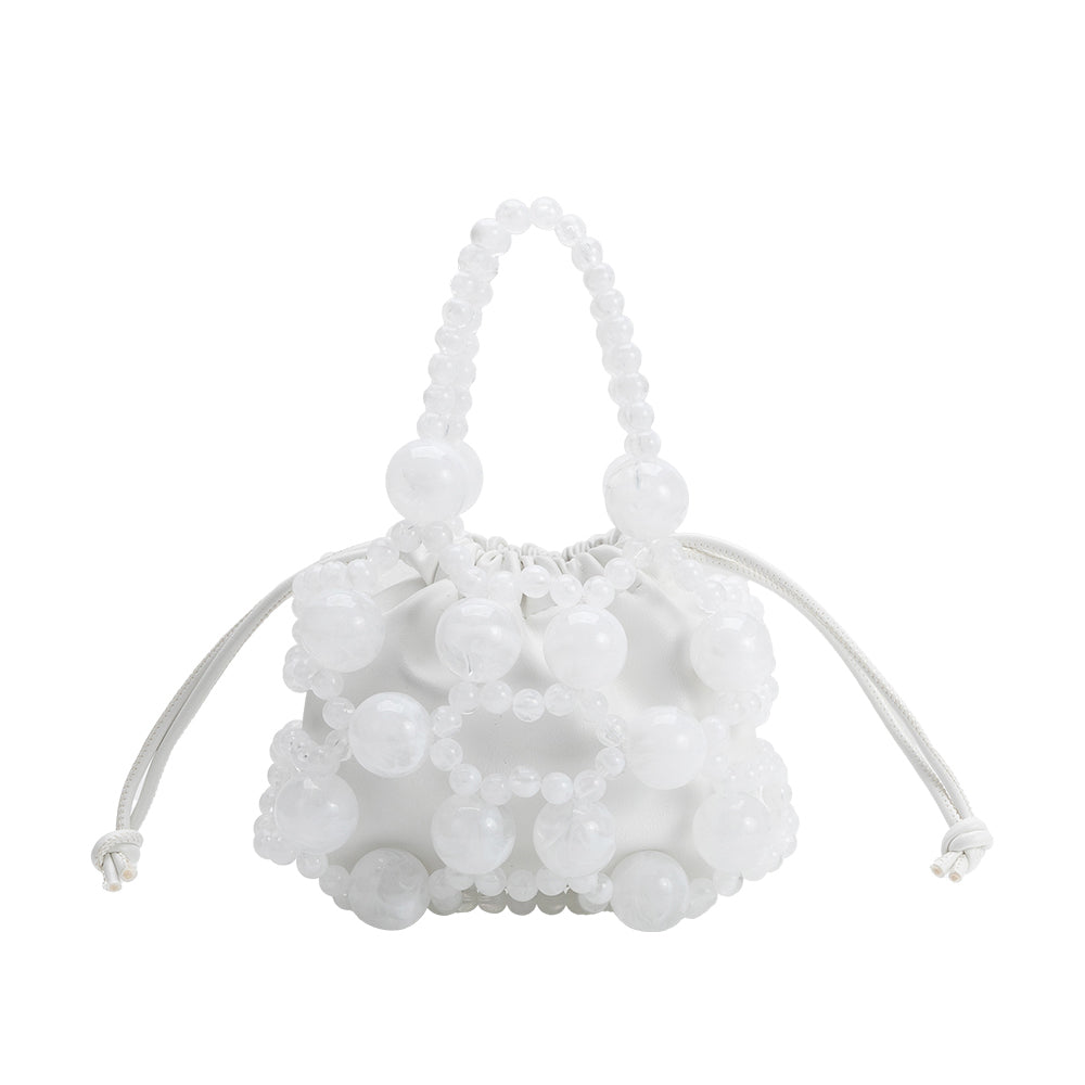 Melie Bianco White Bobby Beaded Top Handle Bag
