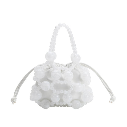 Melie Bianco White Bobby Beaded Top Handle Bag