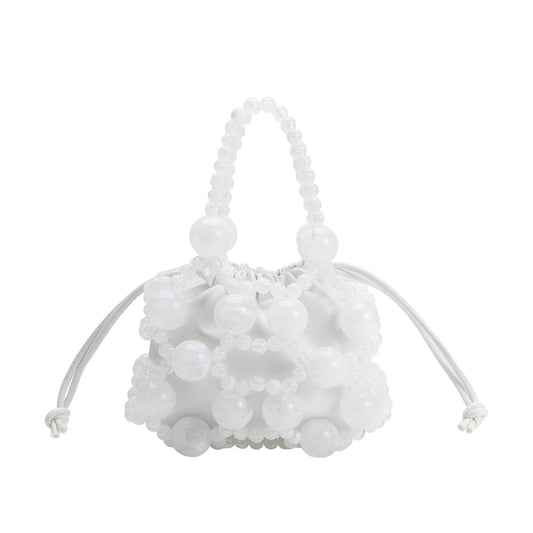 Melie Bianco White Bobby Beaded Top Handle Bag