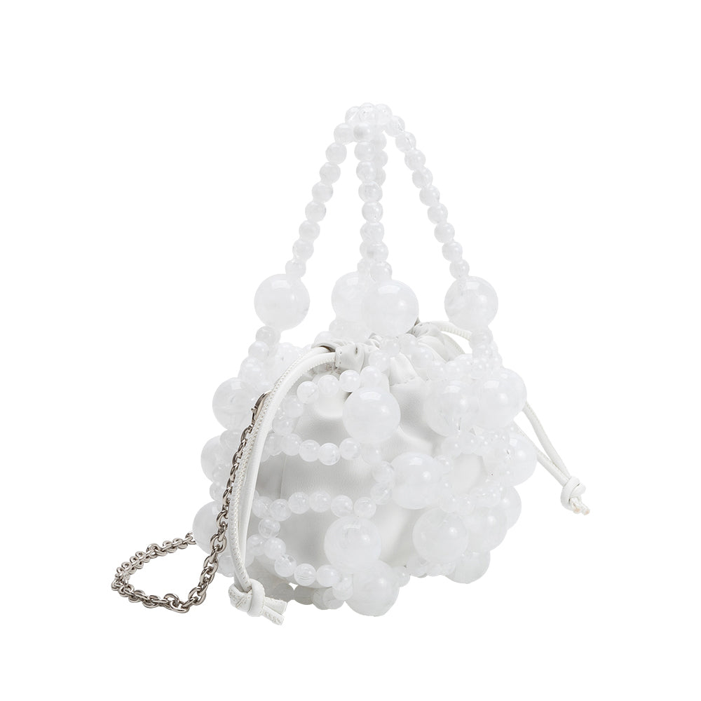 Melie Bianco White Bobby Beaded Top Handle Bag
