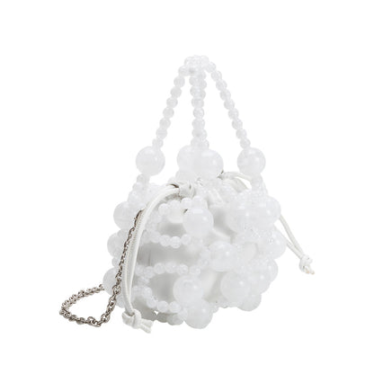 Melie Bianco White Bobby Beaded Top Handle Bag