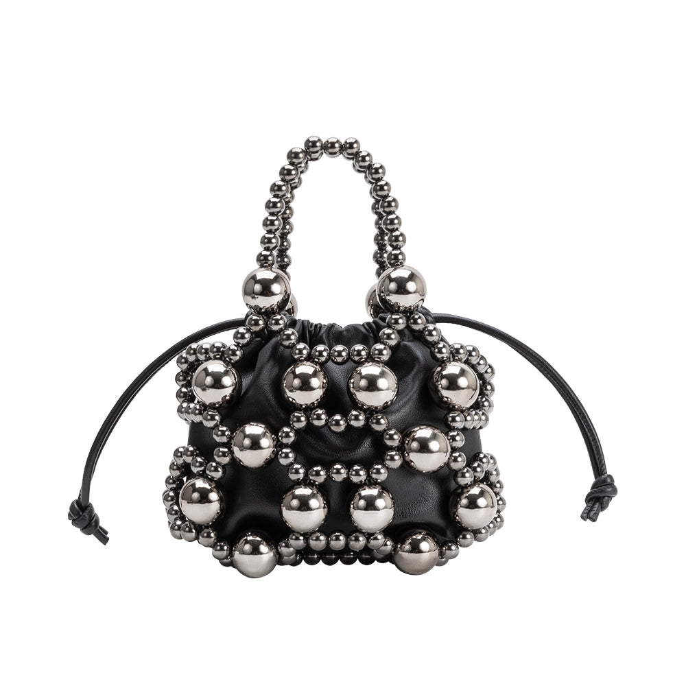 Melie Bianco Black Bobby Beaded Top Handle Bag