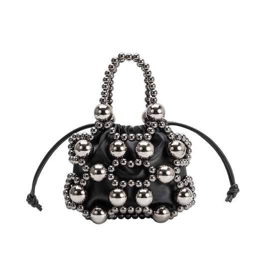 Melie Bianco Black Bobby Beaded Top Handle Bag